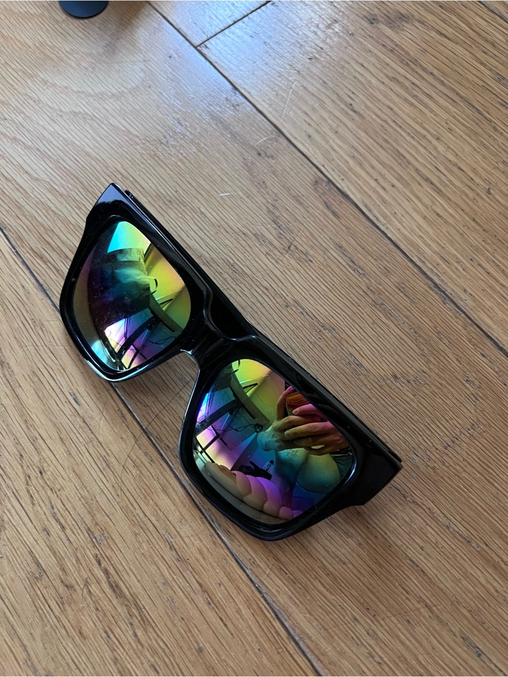 Black Frame Sunglasses with Rainbow Mirror Lenses
